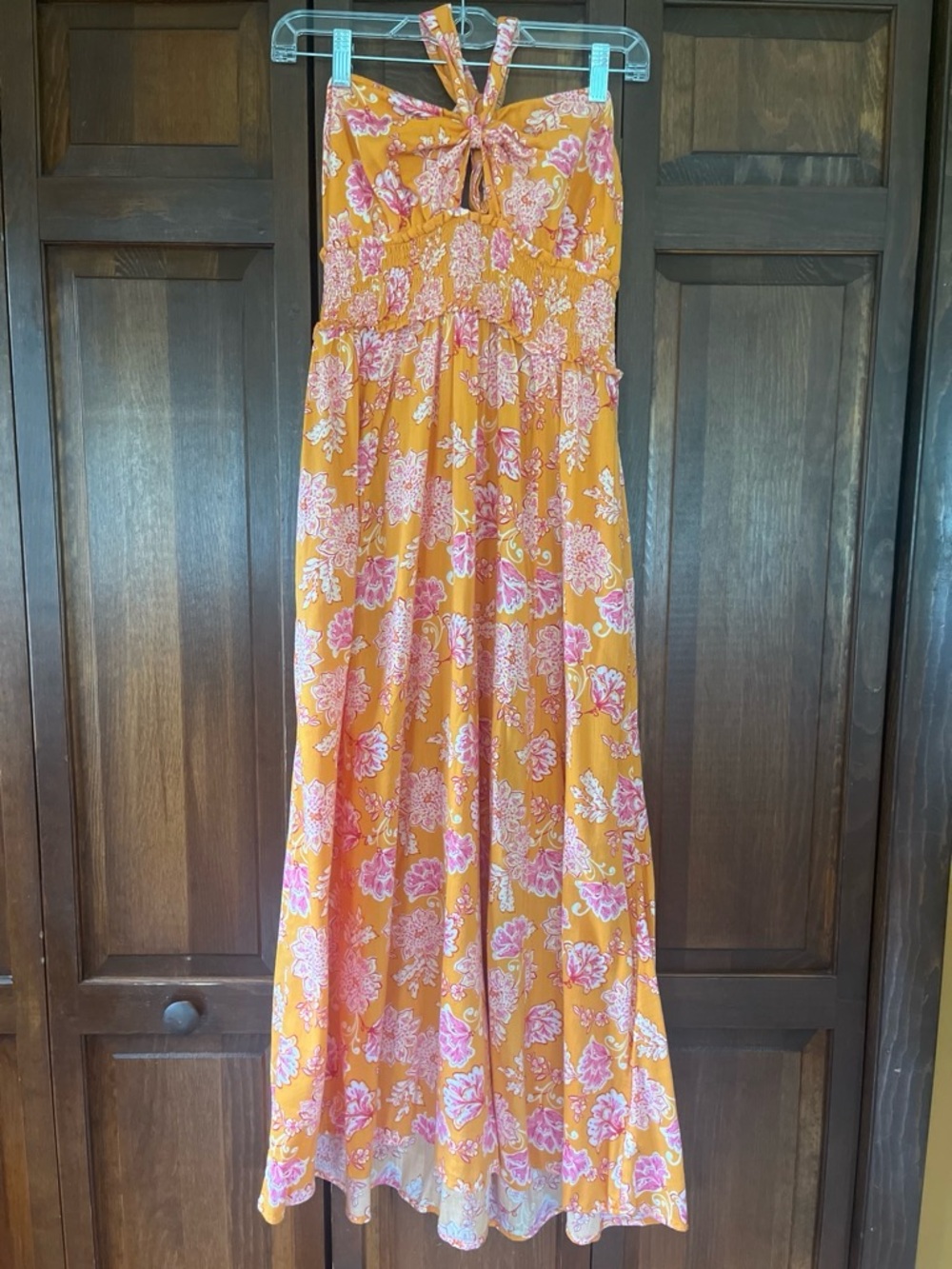 Old Navy Mustard Yellow & Pink Floral Maxi Skirt